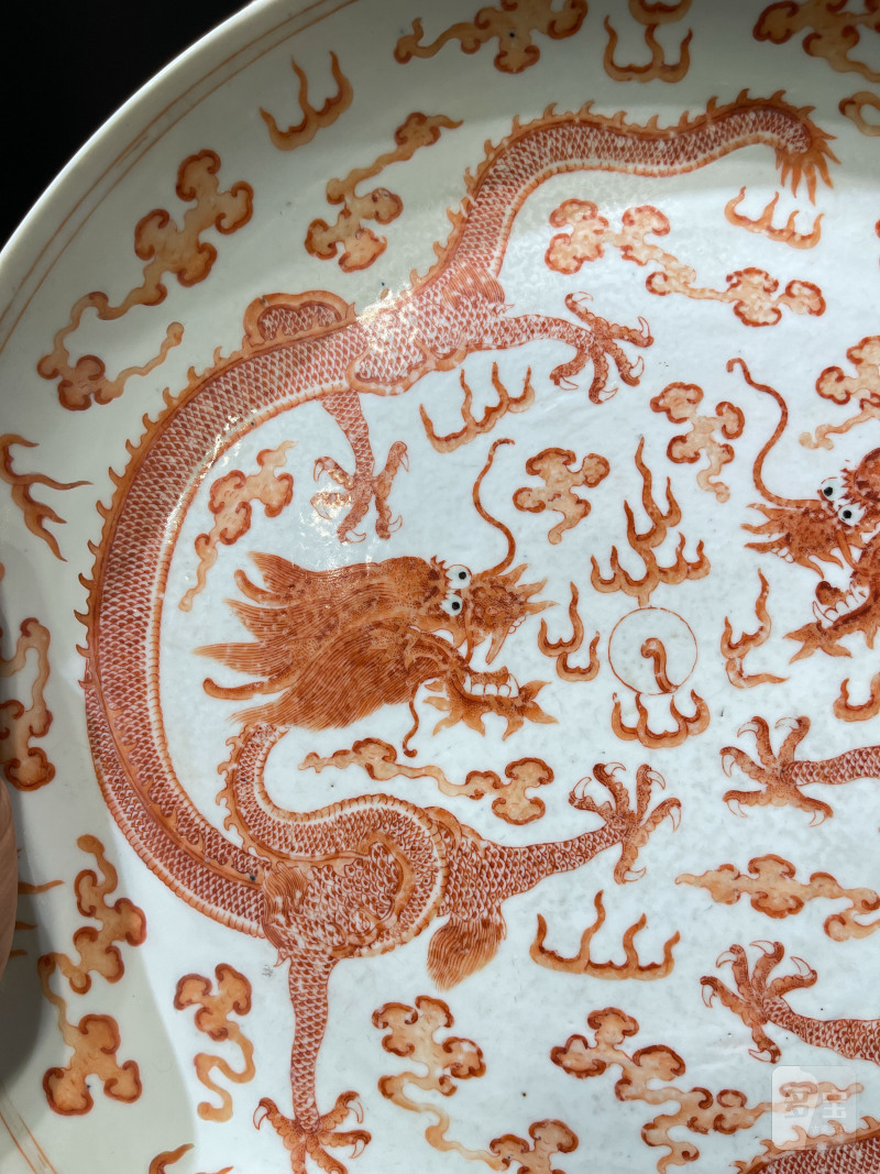 清光绪 矾红描金云龙纹大盘 - 图5